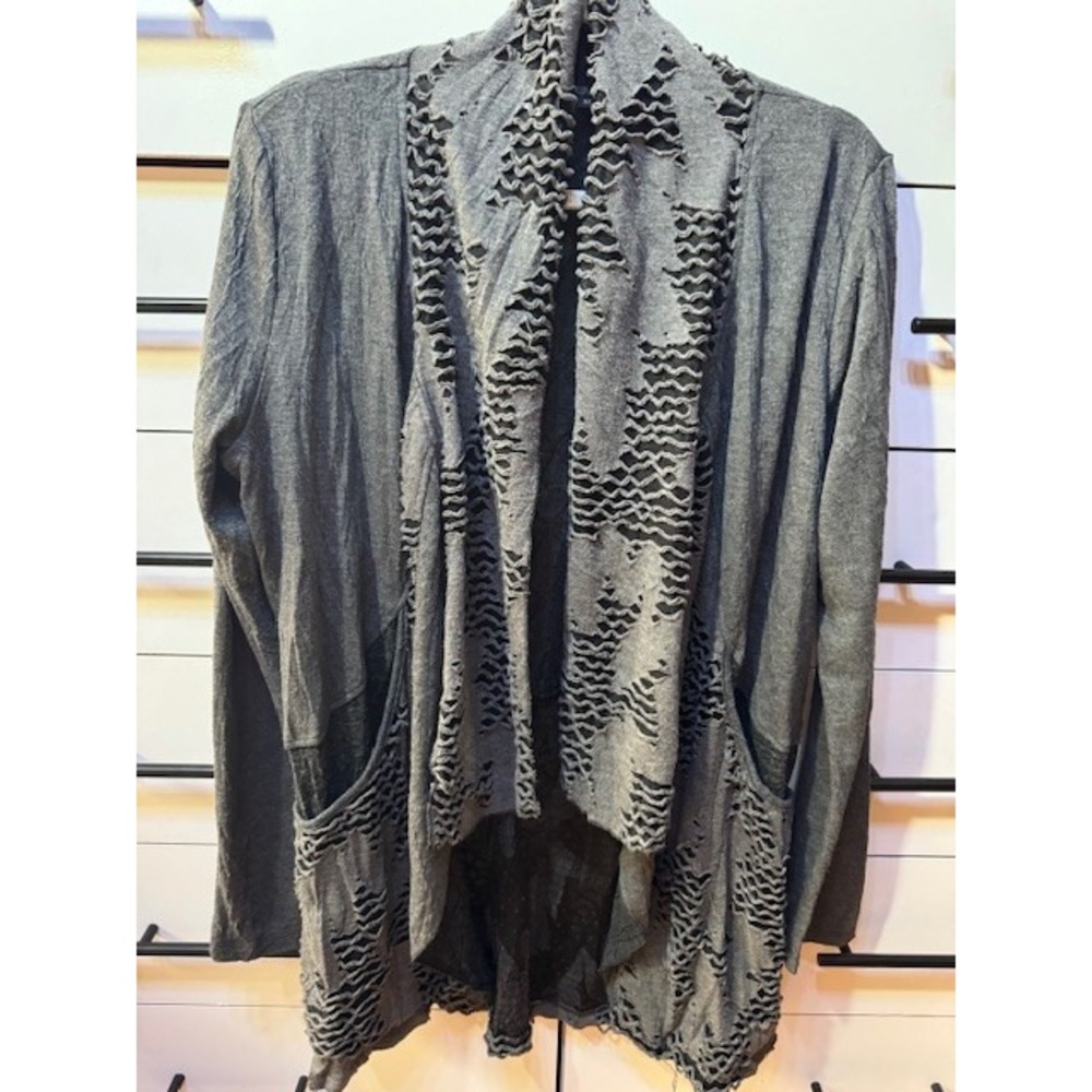 Alberto Makali MED Sweater Grey Textured Open Front Draped Cardigan Y2K‎ Gothy